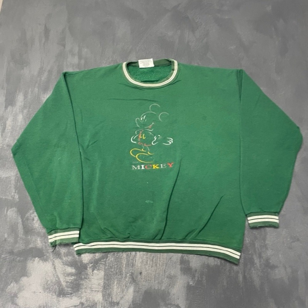 Vintage Embroidered Mickey Mouse Sweatshirt Men XL Green 1990s Genus